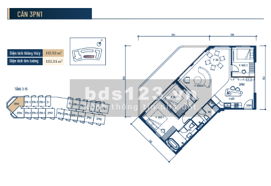 Căn hộ 3PN MeyPearl Harmony Phú Quốc – Hướng nội khu thoáng…