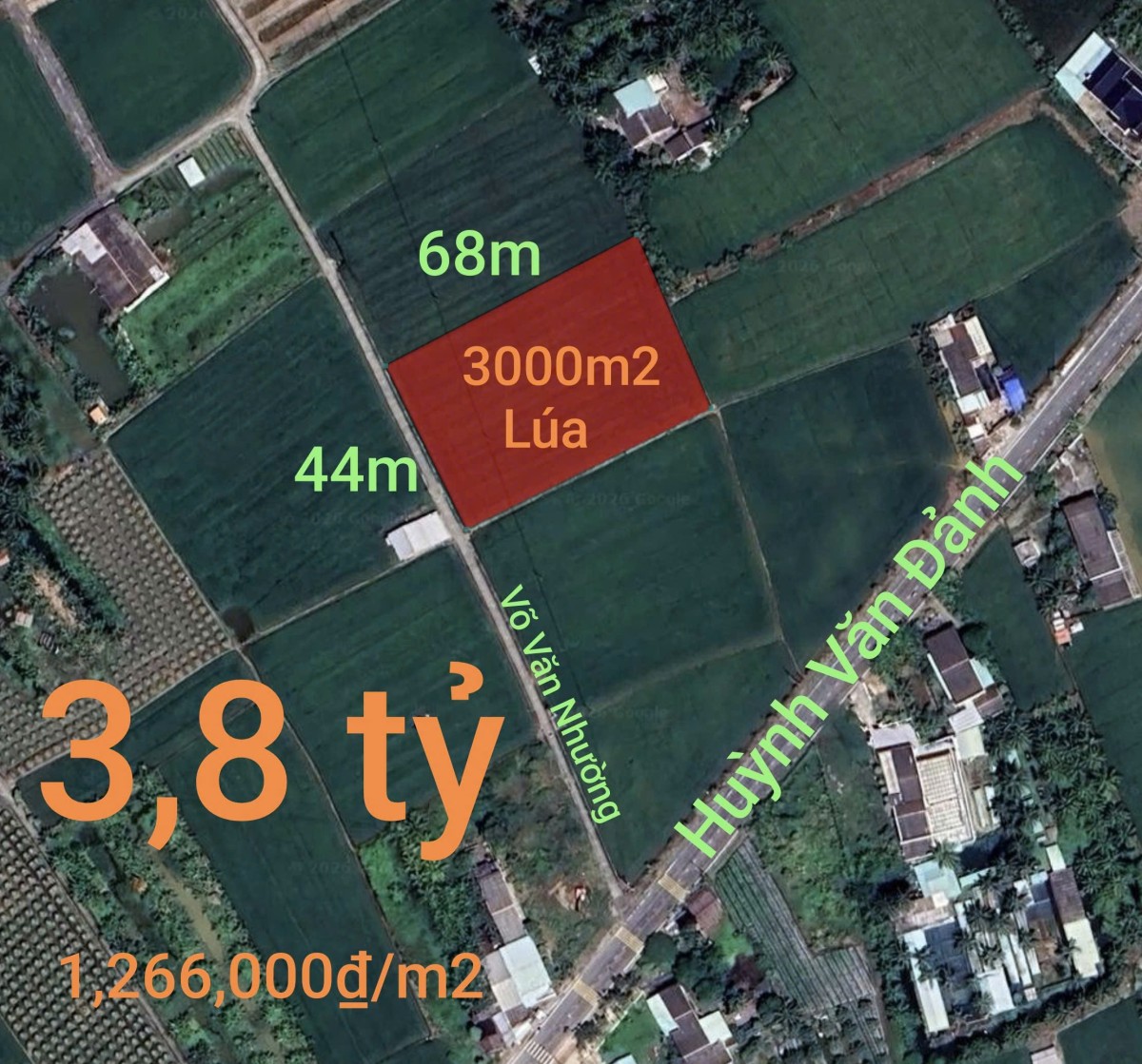 Bán đất lúa chuyển thổ xã Vàm Cỏ gần Quốc Lộ 50B giá 3,8…