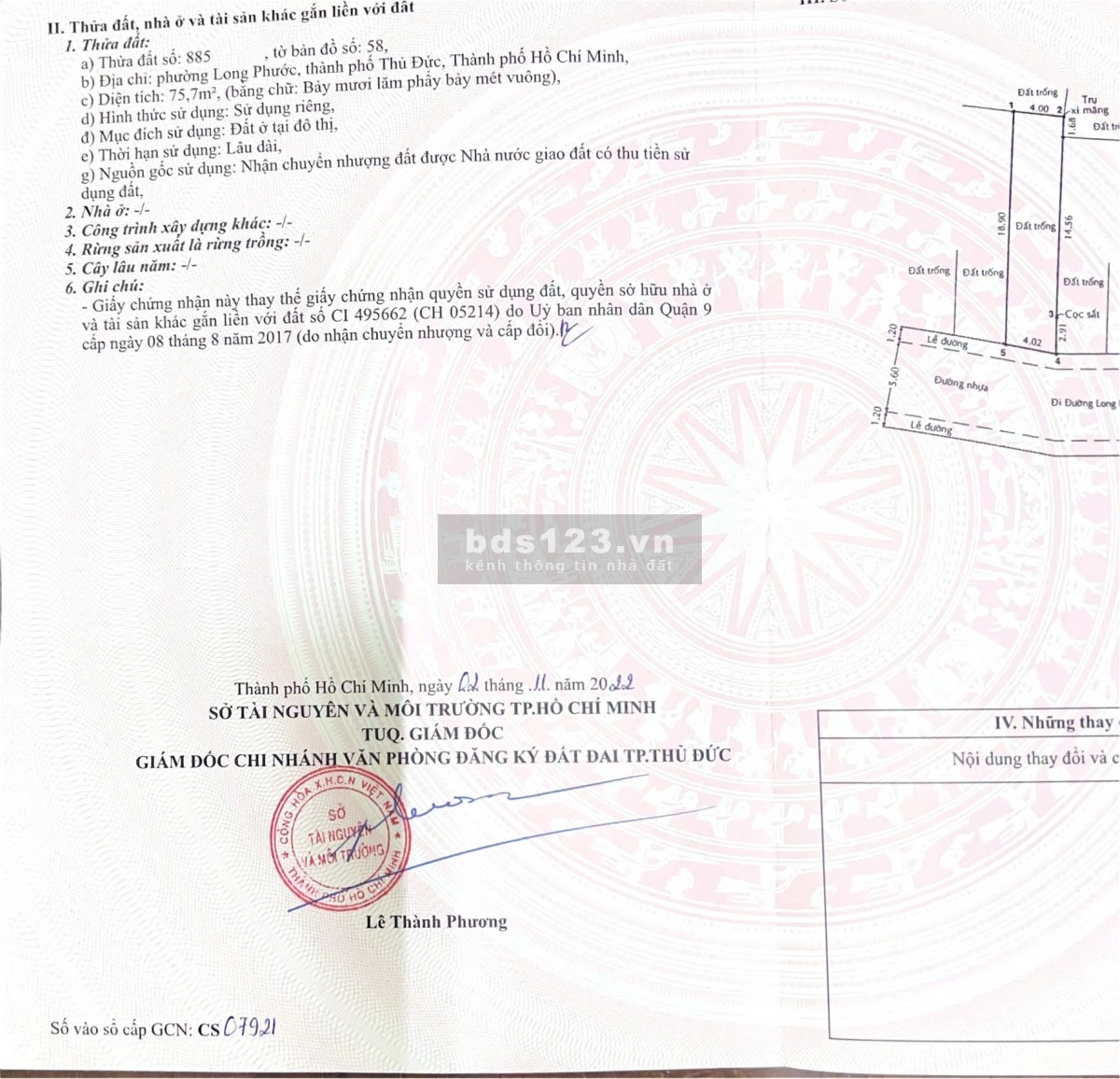 Bán đất tại 336 Long Phước, Q9 gần chợ Long Phước DT 75.7m2…