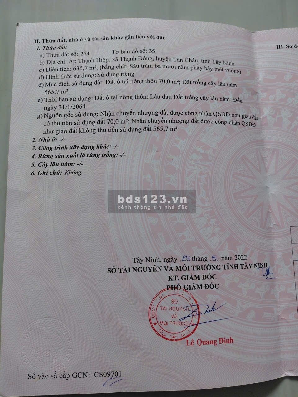 Bán Đất nền siêu hot tại Tổ 14, Thạnh Hiệp, Thị trấn Tân Châu, 635,7m2