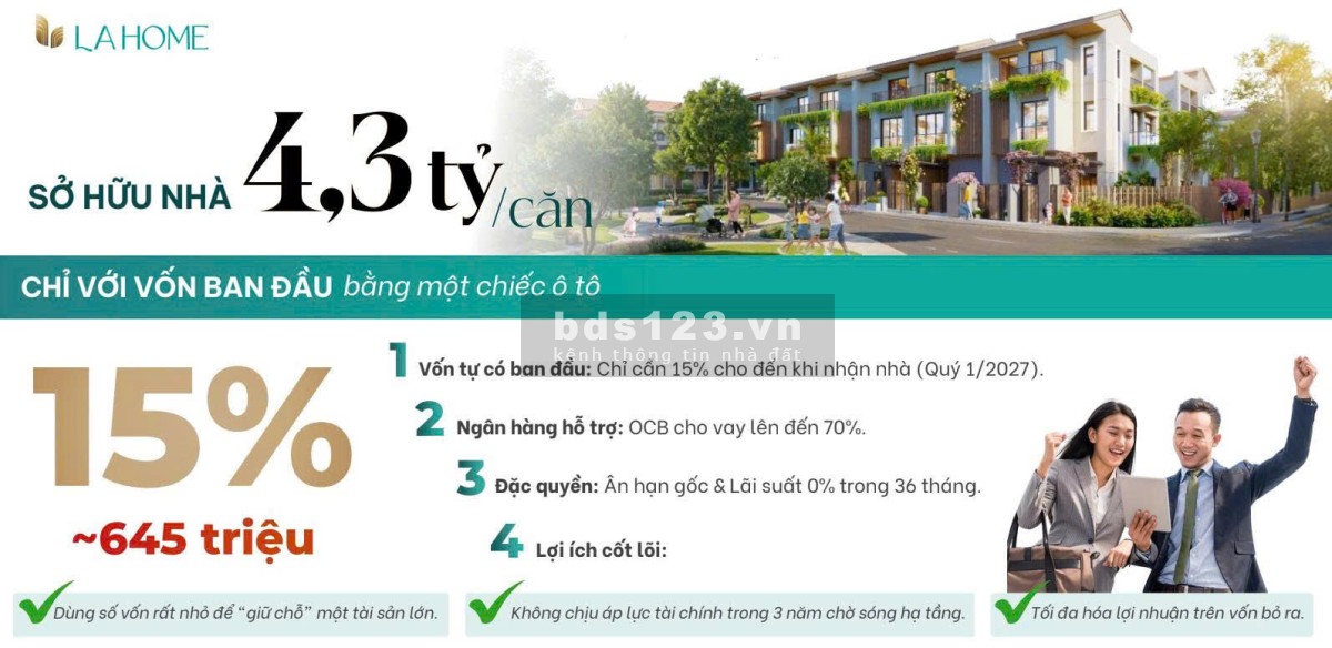 400 triệu sở hữu nhà phố liền kề cách HCM 5 phút di chuyển