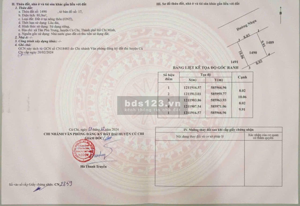 BÁN ĐẤT SỔ RIÊNG – 80m² TÂN PHÚ TRUNG, CỦ CHI