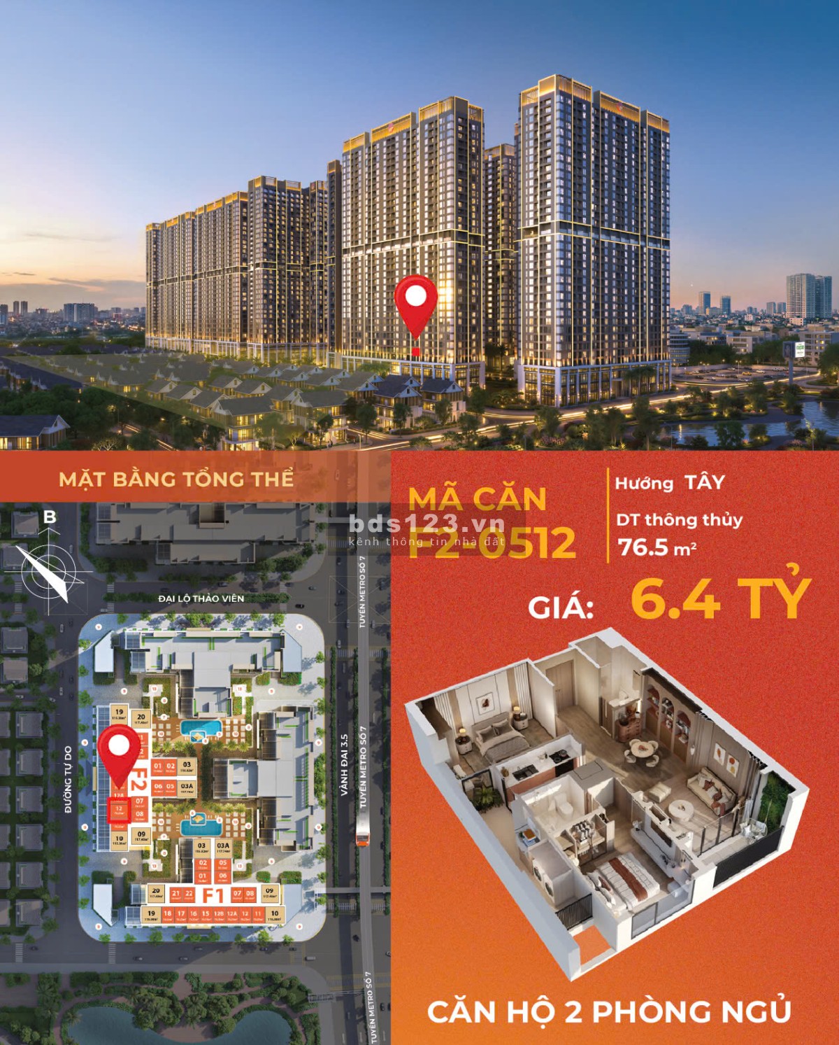  Căn đẹp F2-0512 – 3PN tầng trung – view thoáng nội khu –…