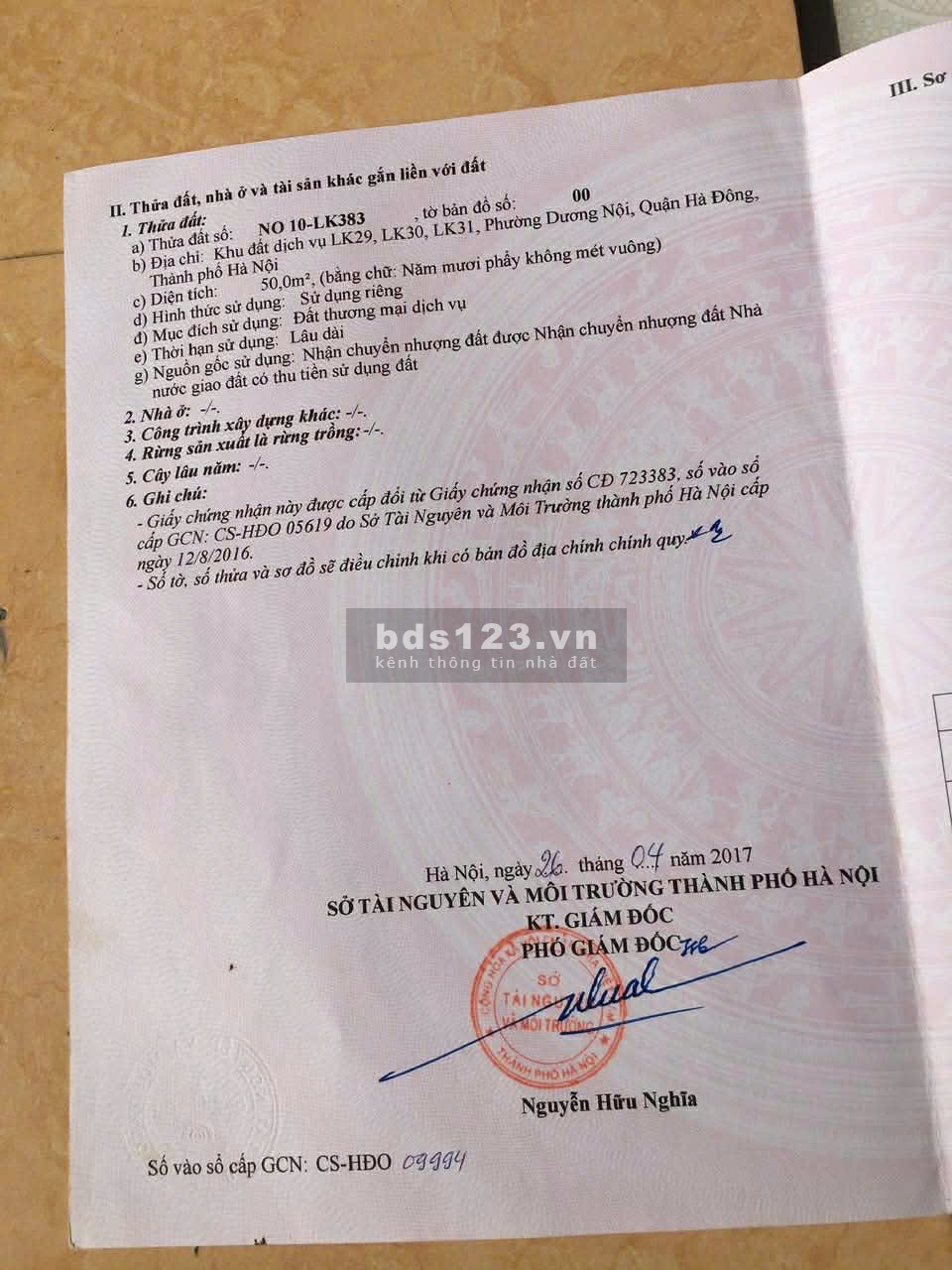 Chính chủ bán Đất dịch vụ Dương nội Hà đông - khu LK31, Hướng Đông nam, diện tích 50m2