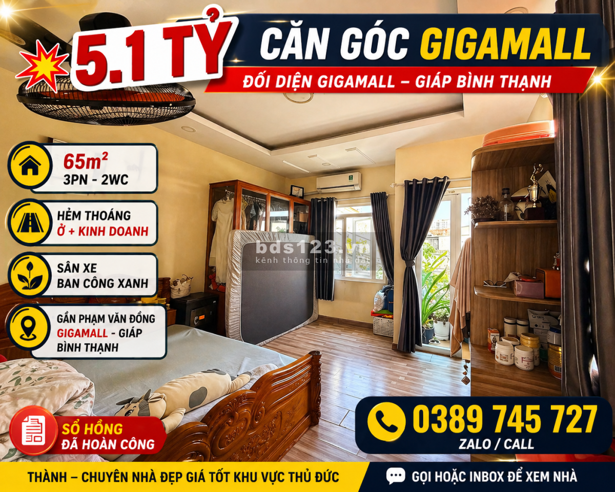 5.1 tỷ - CĂN GÓC ĐỐI DIỆN GIGAMALL - GIÁP BÌNH THẠNH