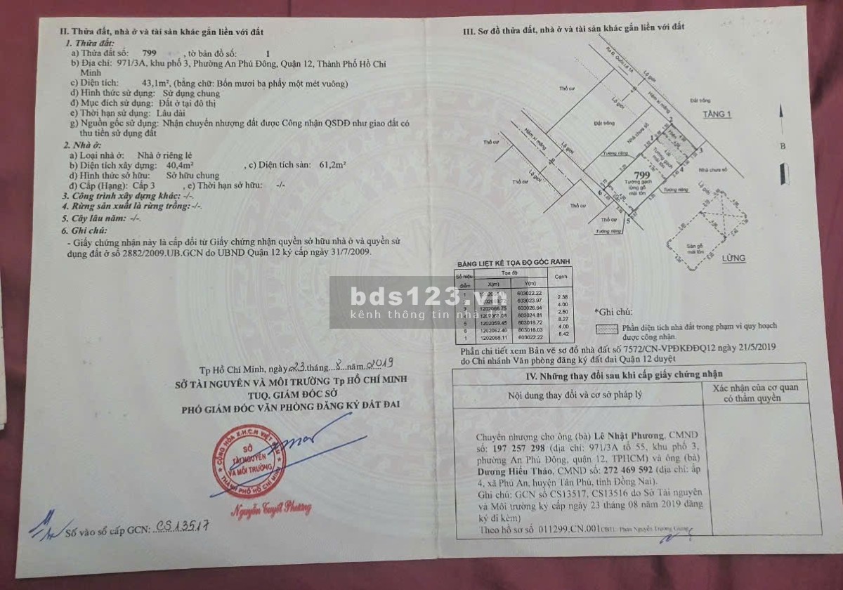 Bán nhà hẻm 971/3A KP3 P. An Phú Đông Q12 nhà trống giao ngay