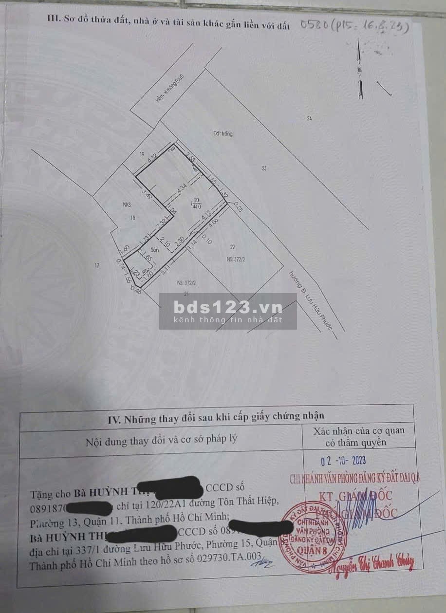 Chính chủ về quê cần bán gấp nhà 337/1 Lưu Hữu Phước P15 Q8