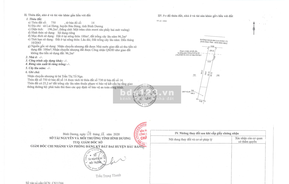 Bán 2 thửa đất số 750, 751 cùng tờ bản đồ số 14 Xã Lai…