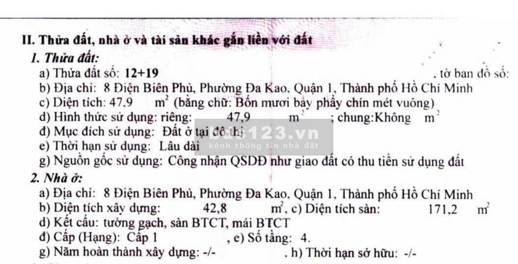 Bán 2 căn đối diện 47.9m2 SHR hẻm Điện Biên Phủ Q1 cách MT…