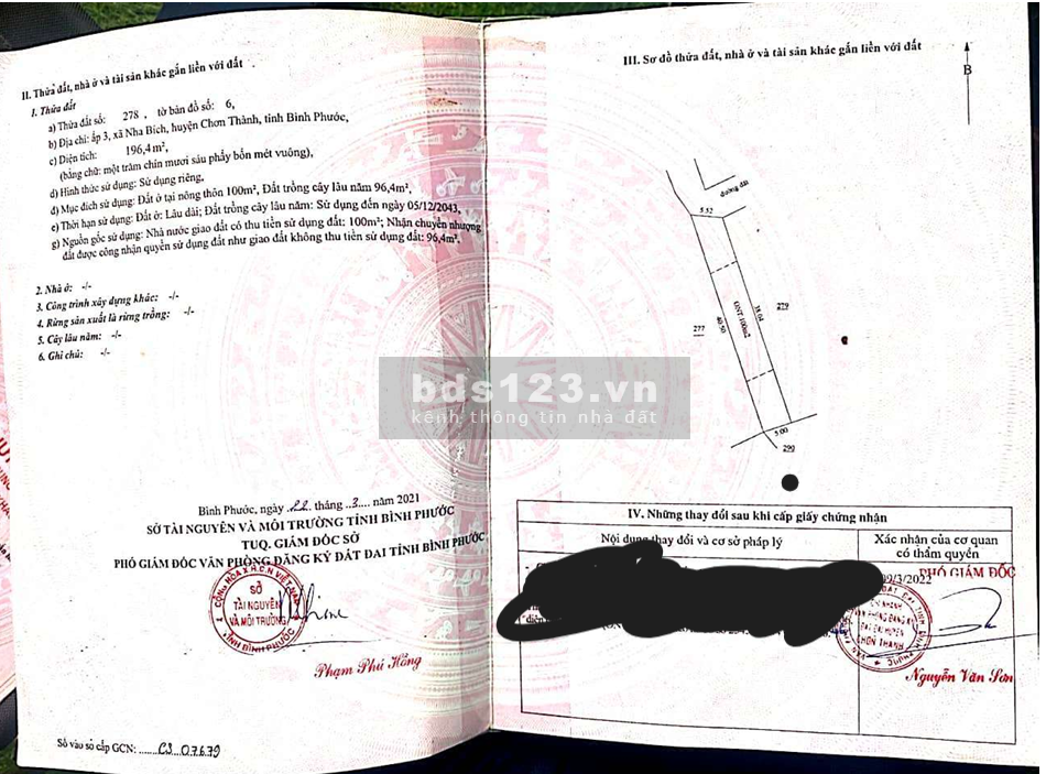 Bán 2 thửa đất QSDĐ số 276, 278 Nha Bích, Đồng Nai
