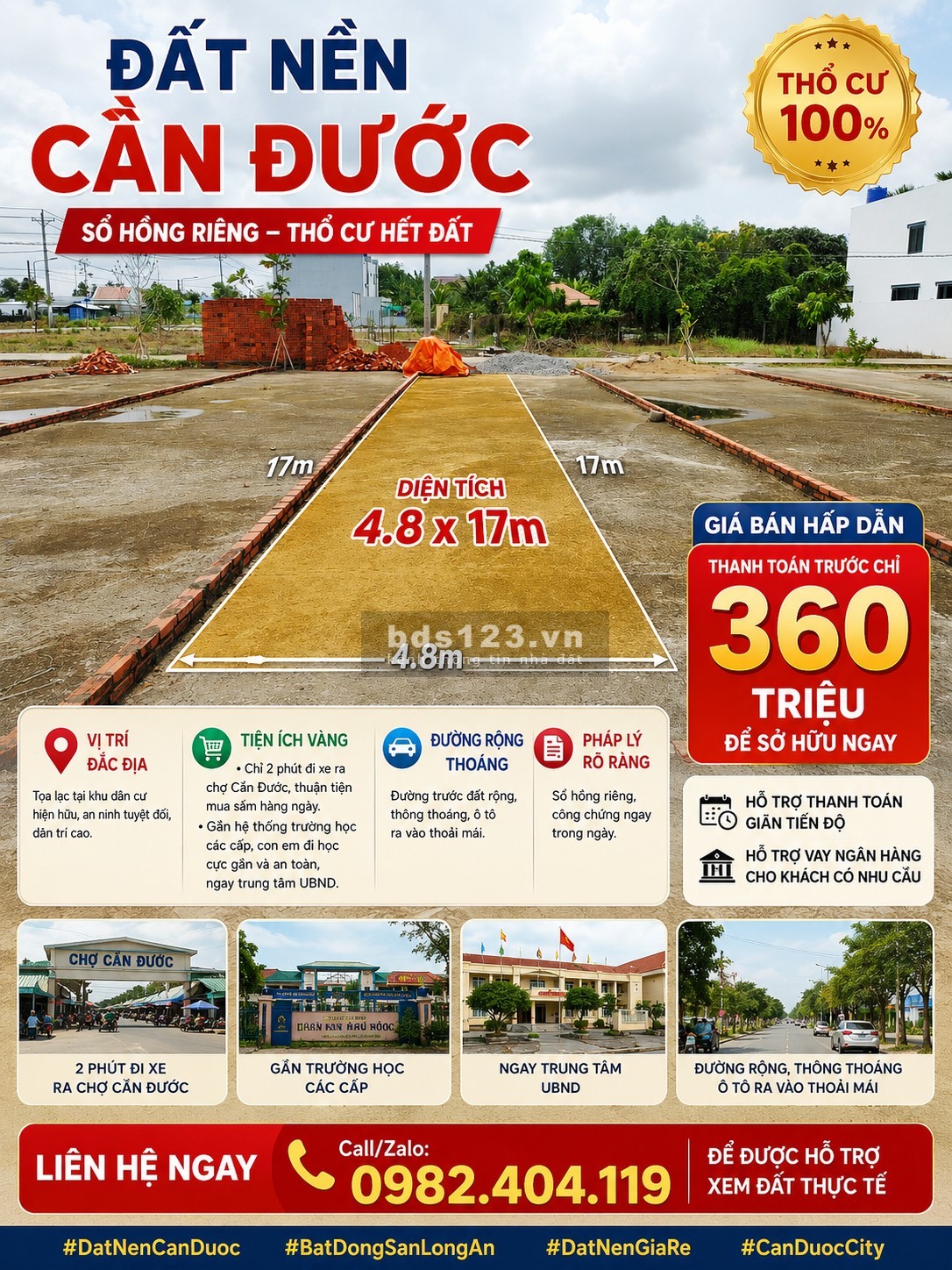 SỞ HỮU ĐẤT NỀN TRUNG TÂM THỊ TRẤN CẦN ĐƯỚC – CHỈ 360…