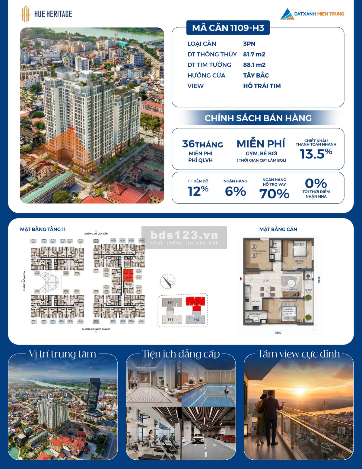 BÁN CĂN HỘ 3PN DỰ ÁN HUẾ HERITAGE NGAY TRUNG TÂM THÀNH PHỐ…