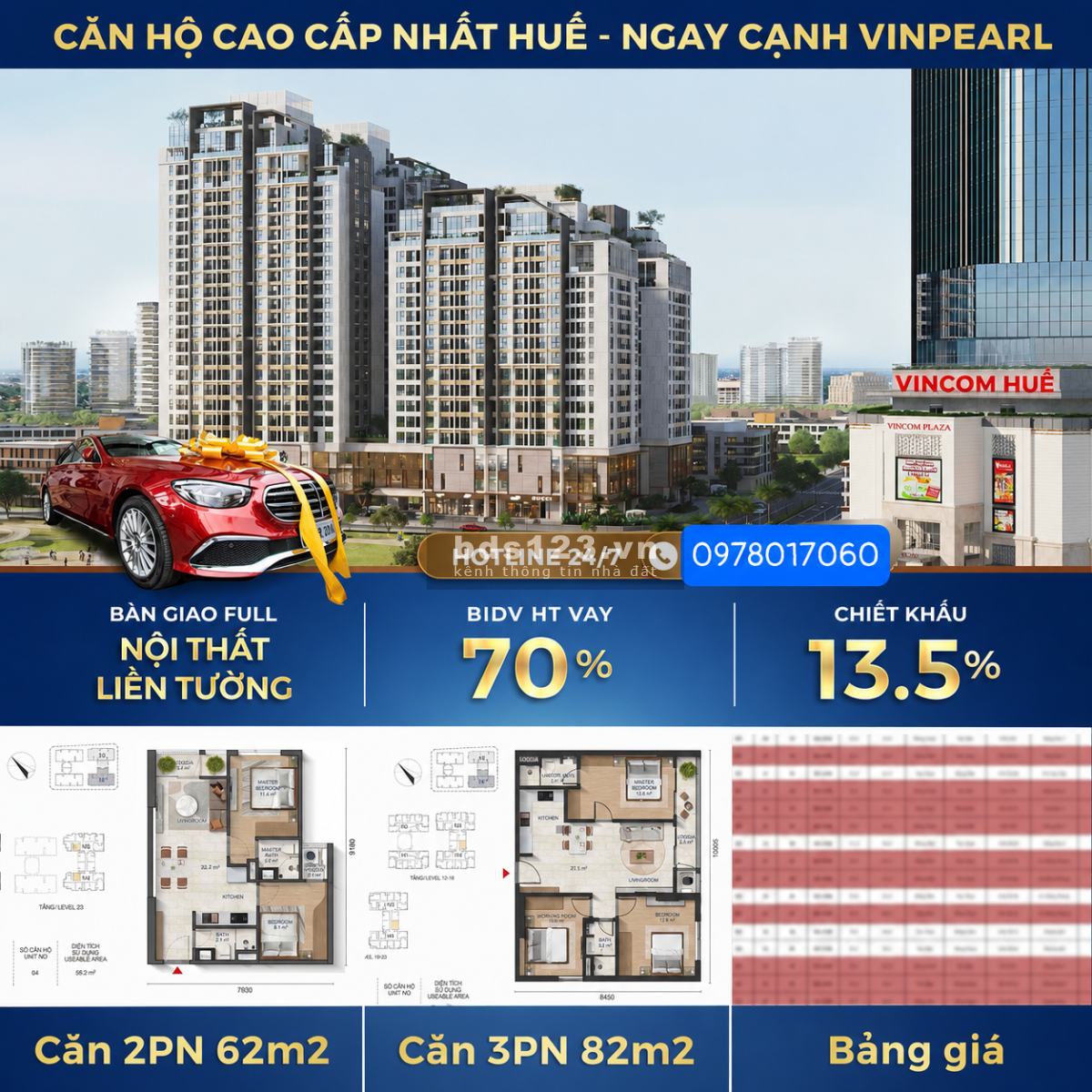BÁN CĂN HỘ 3PN HUE HERITAGE CHỈ CÒN VÀI CĂN GIÁ GIAI ĐOẠN 1.