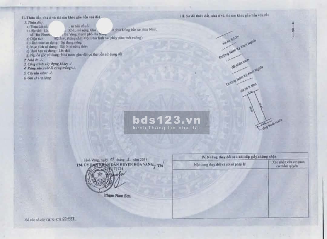 Mặt tiền đường Nam Kỳ Khởi Nghĩa, Hòa Xuân Đà Nẵng Đường rộng 35m, vỉa hè 8.5m, Diện tích 102m2