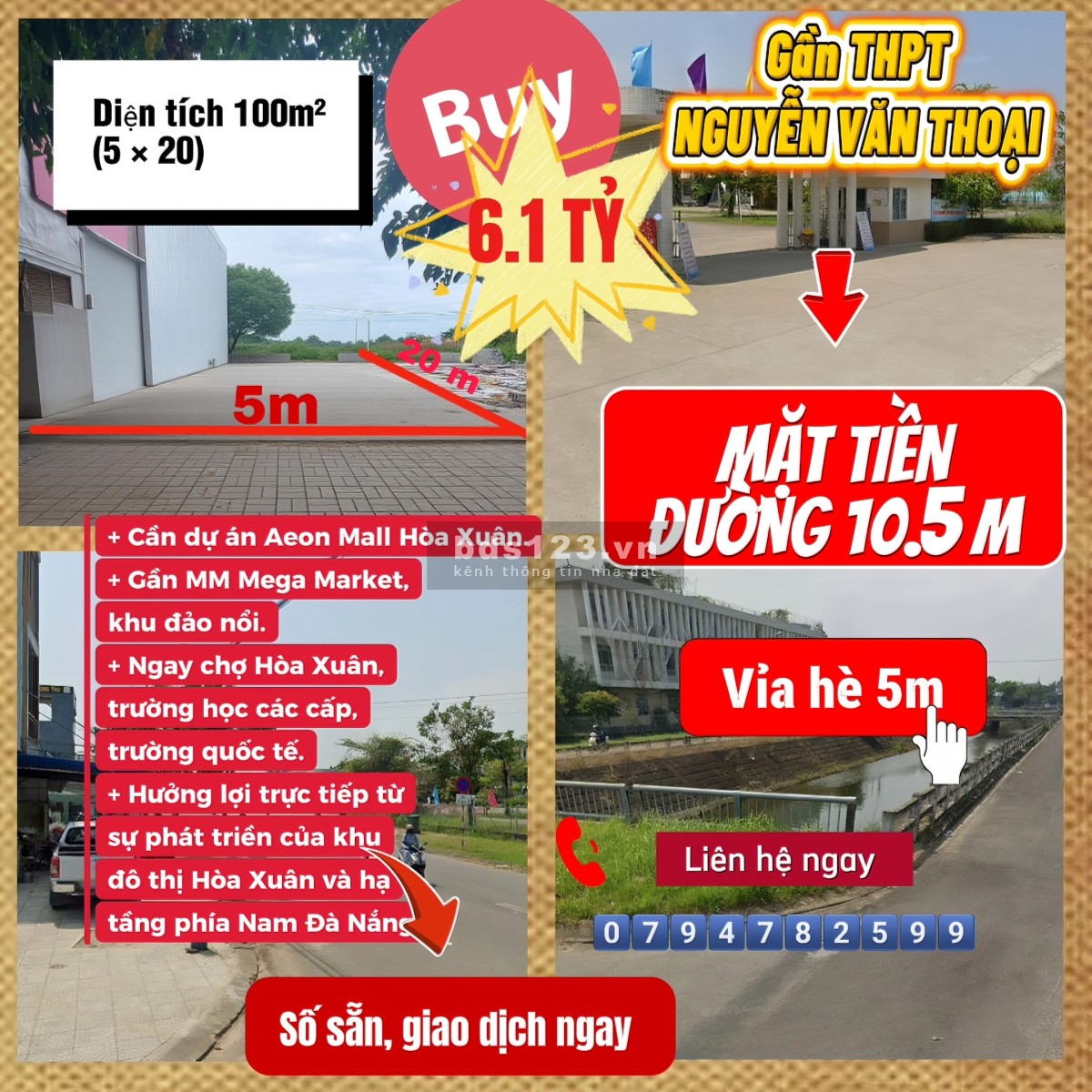 Đường 10.5m, Vỉa hè 5m. Diện tích 100m2,(5 × 20), Vị trí ở…