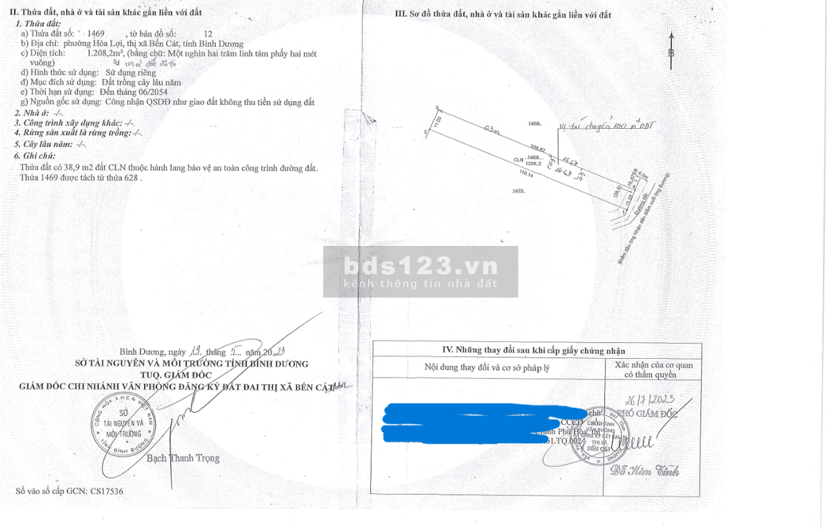 Bán Thửa đất số: 1469, tờ bản đồ số: 12, P.Hòa Lợi,…