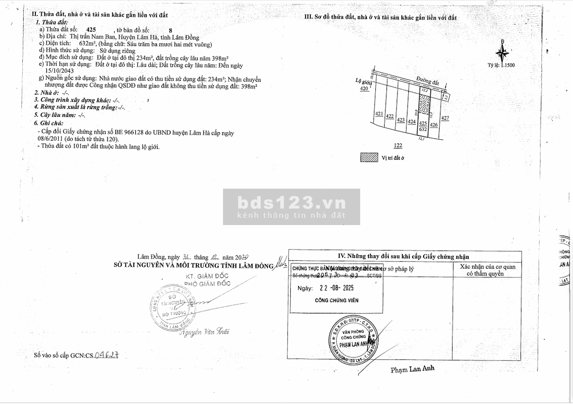 QSDĐ số 424, 425, 416 TBĐ : 8, TT.Nam Ban, H.Lâm Hà, T.Lâm Đồng…