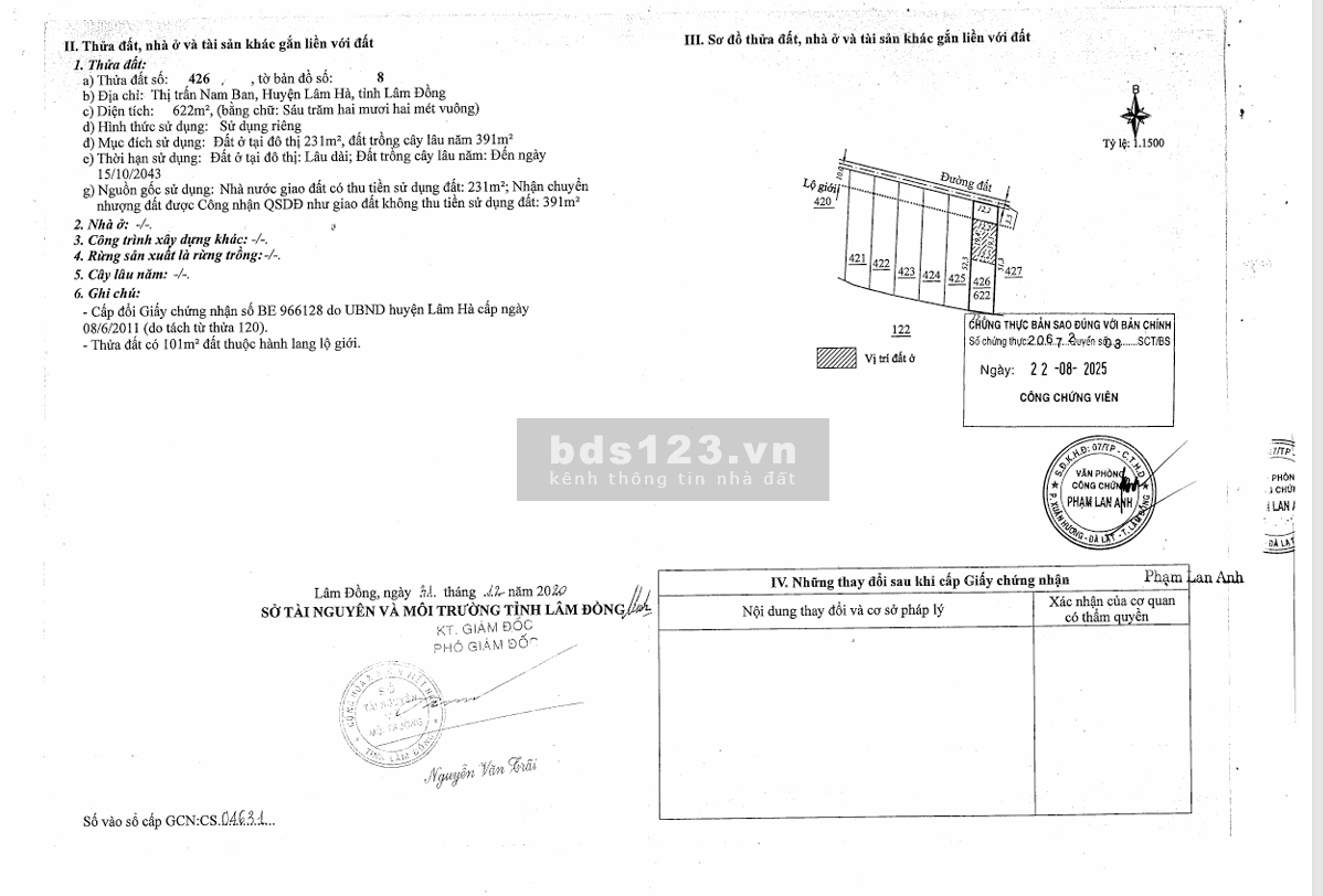 QSDĐ số 424, 425, 416 TBĐ : 8, TT.Nam Ban, H.Lâm Hà, T.Lâm Đồng…