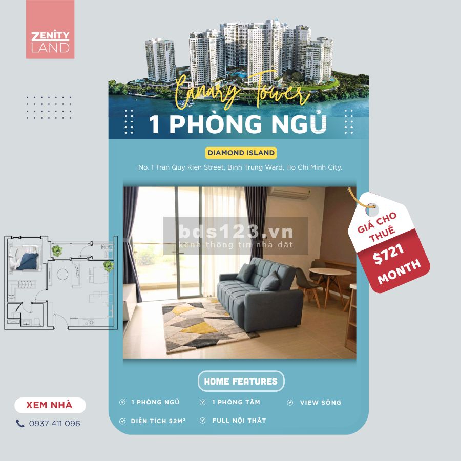 ĐẢO KIM CƯƠNG - QUẬN 2| [CHO THUÊ]: Căn Hộ 1PN - View Sông.⭕