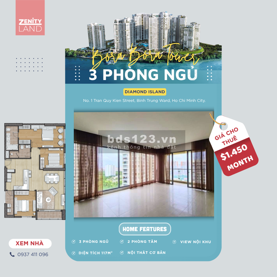 ĐẢO KIM CƯƠNG - QUẬN 2| [CHO THUÊ]: Căn Hộ 3PN - View Nội Khu.⭕