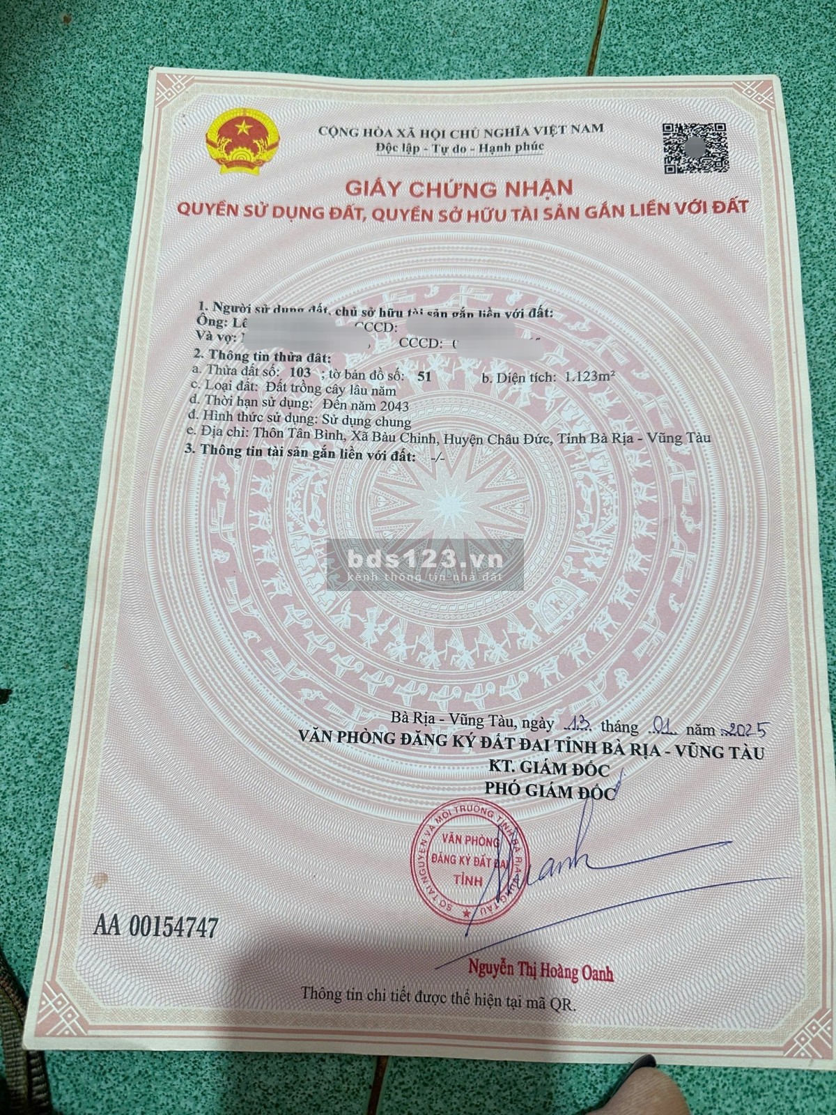 Gia đình cần bán mảnh đất mặt tiền tại Kim Long, Châu…