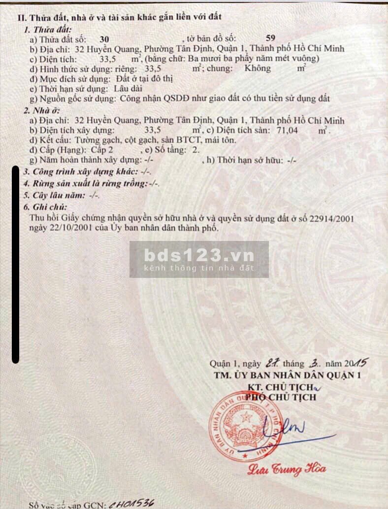Bán nhà riêng tại Huyền Quang, P.Tân Định Q1 TP.HCM, Giá 12…