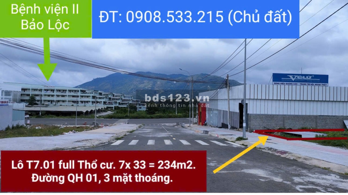 Đất Mặt tiền Khu phố 3, phường B'Lao (7 x33m = 234m2 full Thổ cư)