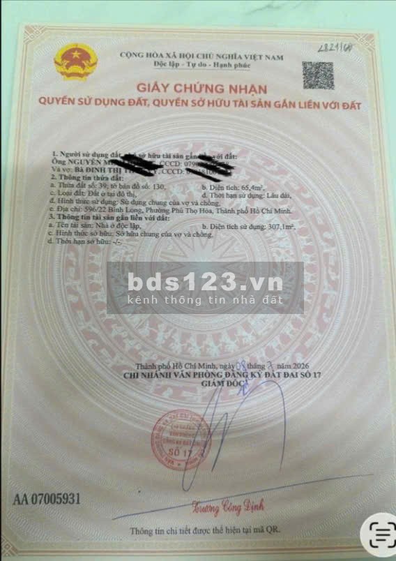 Bán nhà 1 trệt 1 lửng 3 lầu 596/22 Bình Long Q. Tân Phú cũ