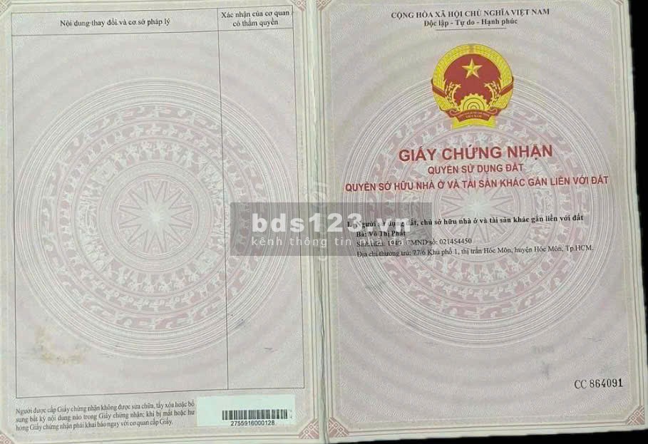 Bán đất thổ cư 147.1m2 hẻm xe hơi ngay thị trấn Hóc Môn