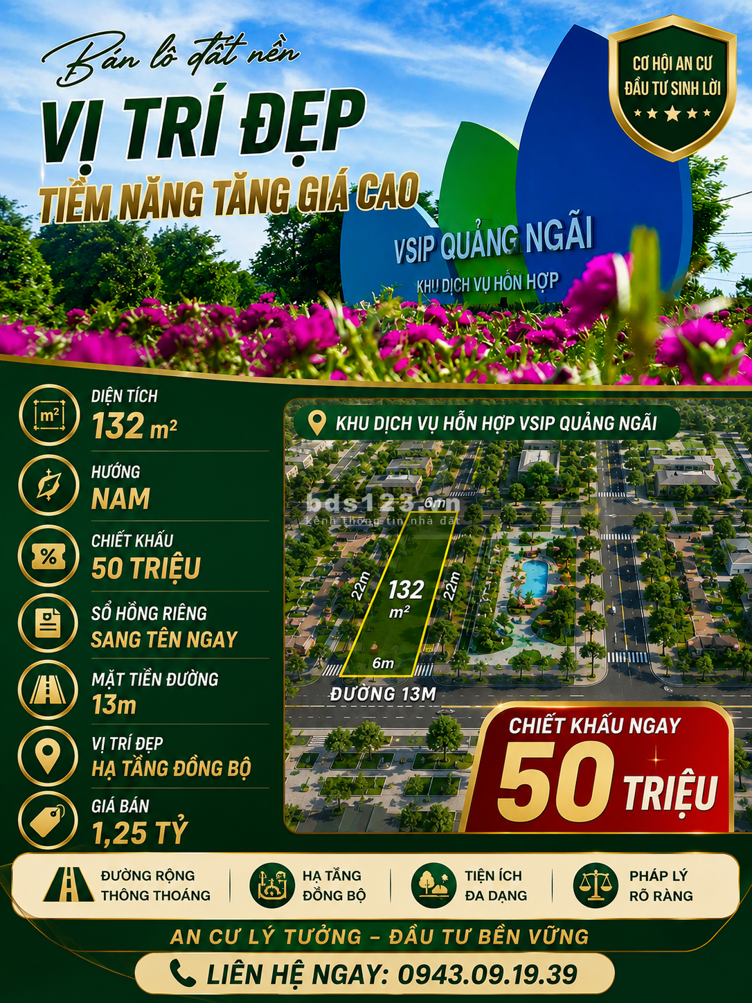 BÁN LÔ ĐẤT NỀN ĐẸP VSIP – HẠ TẦNG HOÀN THIỆN, VỊ TRÍ…