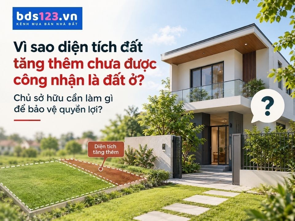 Vì sao diện tích đất tăng thêm chưa được công nhận là đất ở? Chủ sở hữu làm gì để bảo vệ quyền lợi?