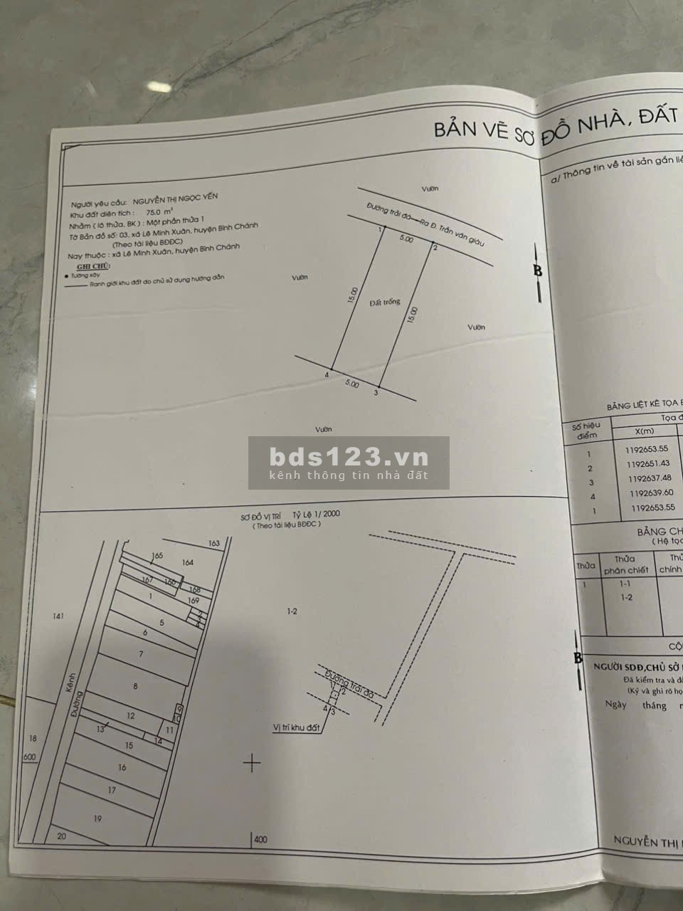 Bán Đất 75M2 - 5x15 - Xã Bình Lợi, Bình Chánh - Ngay Chợ Cầu…