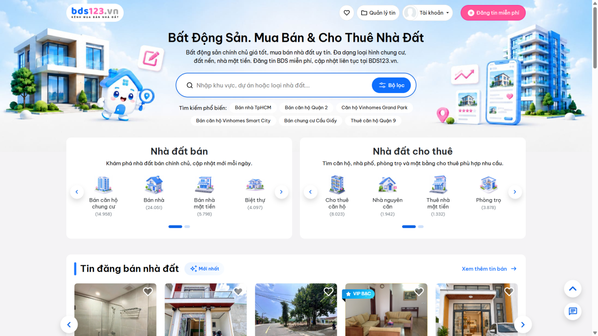 Giao diện trang tin bất động sản uy tín Bds123.vn