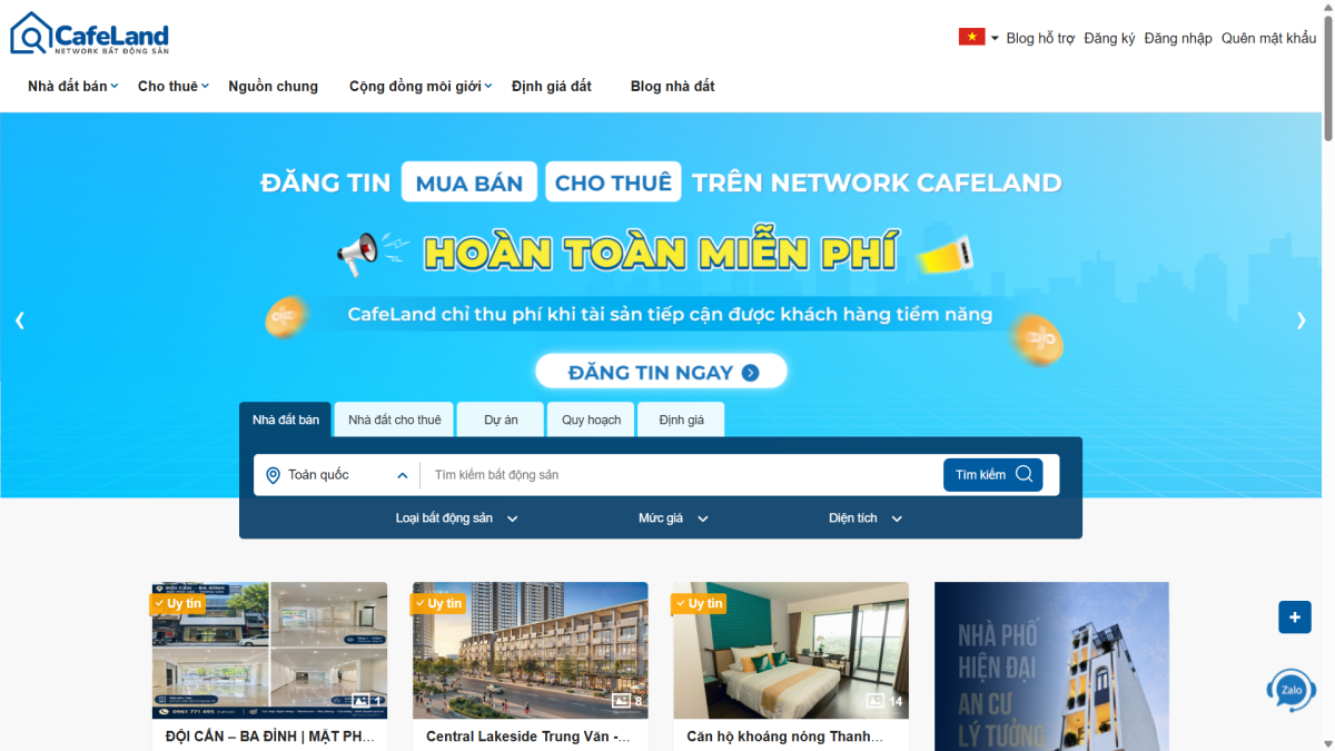Giao diện của nhadat.cafeland.vn