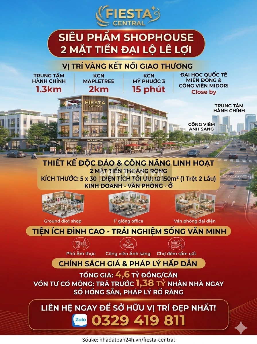 Nhà phố thương mại Becamex Bình Dương. DT 150m² (5x30) ngay mặt…