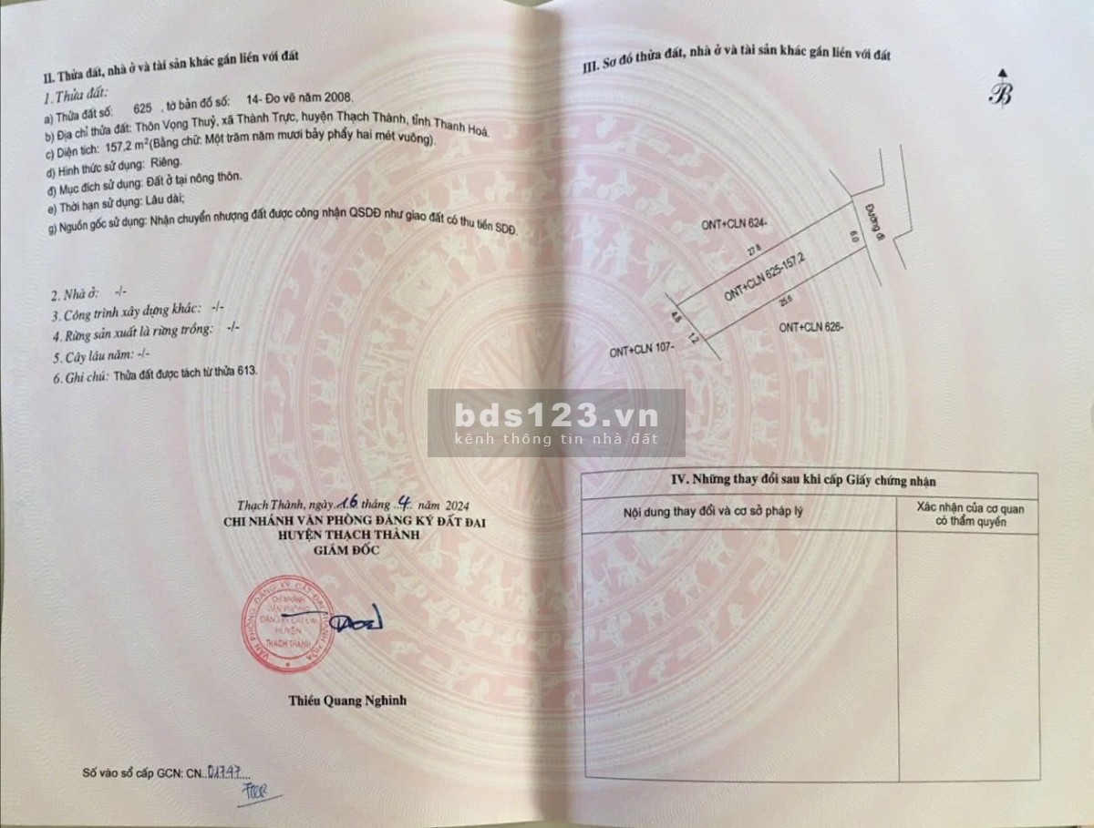 Bán đất Vọng Thủy, X.Thành Trực, H.Thạch Thành, Thanh Hóa.…