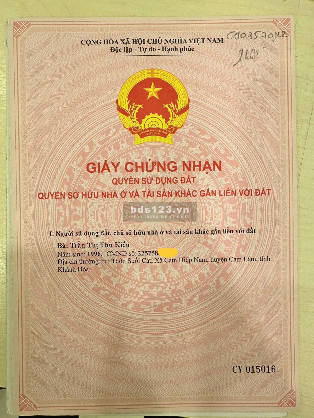 CHÍNH CHỦ BÁN NHÀ RIÊNG 363M2, CAM HIỆP NAM, CAM LÂM, KH