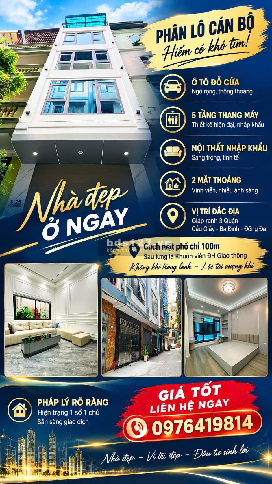  13,X TỶ | PHÂN LÔ CÁN BỘ — Ô TÔ ĐỖ CỬA — 5 TẦNG THANG MÁY 