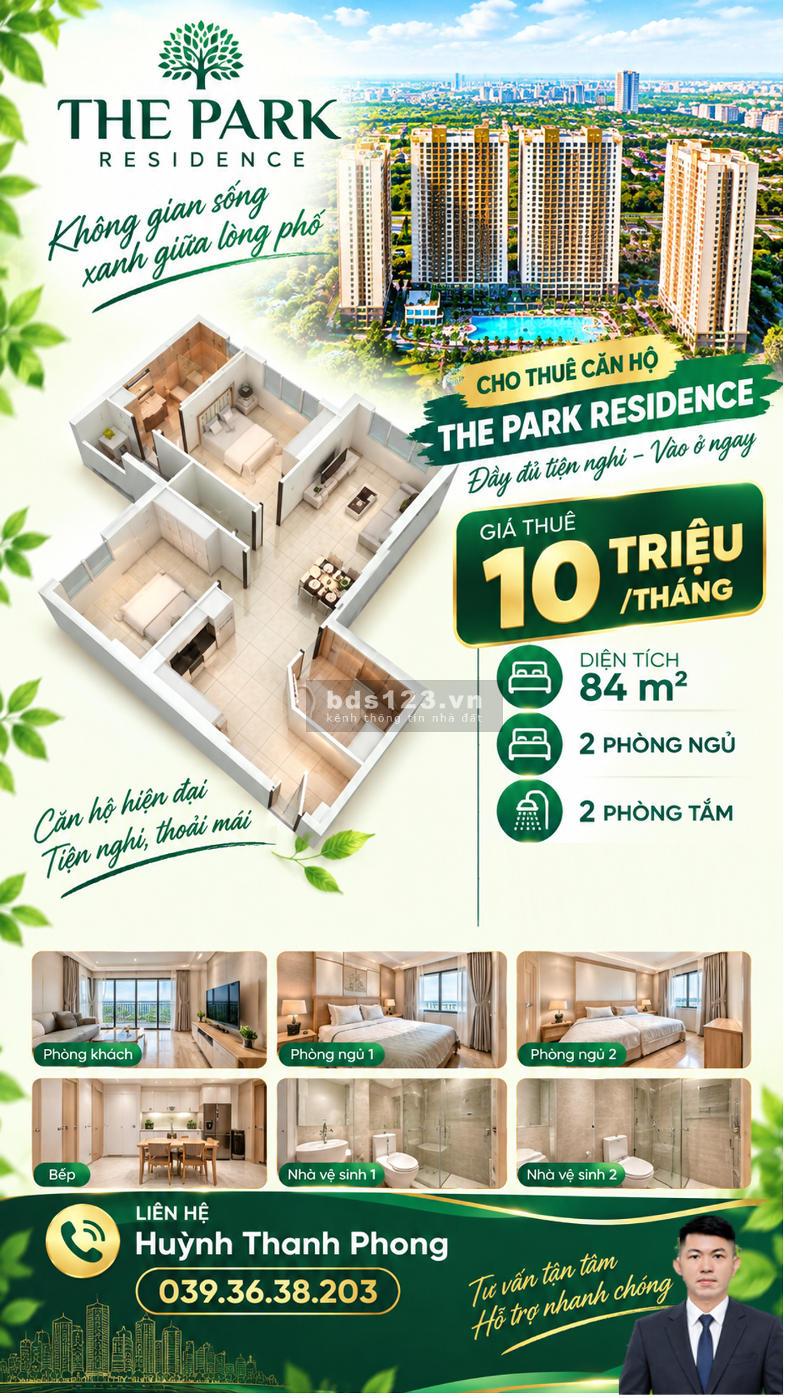 Cho thuê 2PN2WC 84m2 - 10 triệu/tháng - The Park Residence Nhà Bè